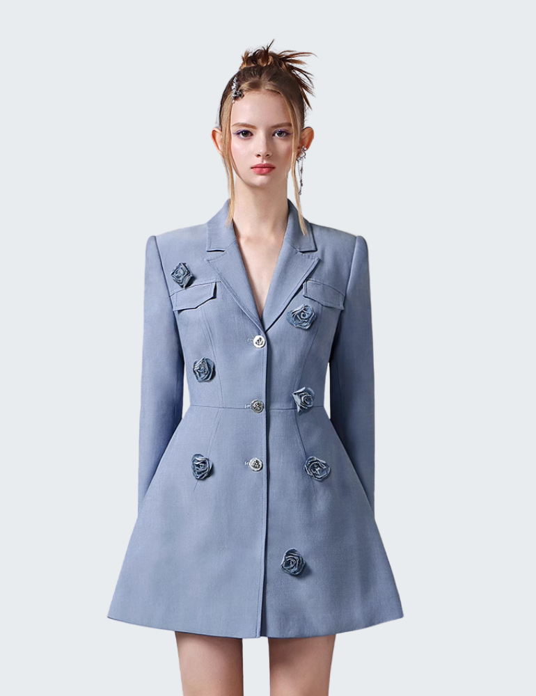 气质优雅通勤单排扣收腰连衣裙