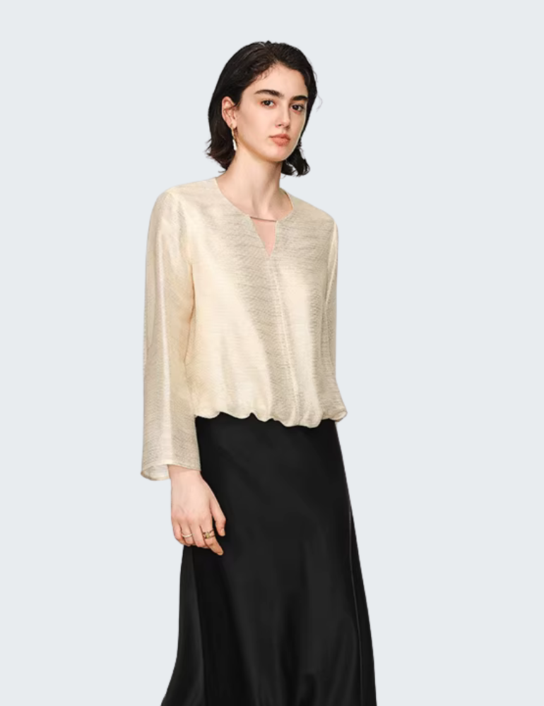 桑蚕丝防晒薄款V领长袖衬衫