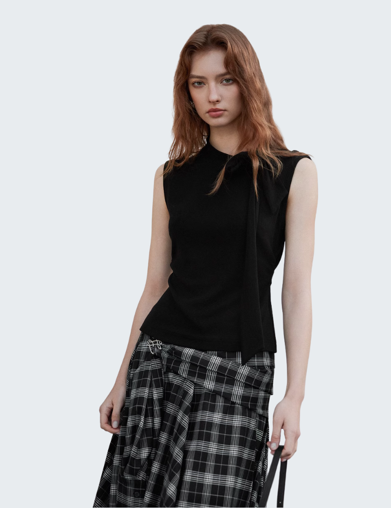 飘带绑带设计感小立领吊带背心