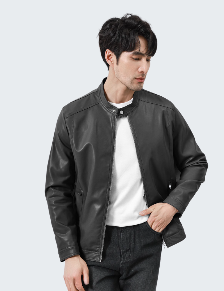 Leather Men's Retro Black Motorcycle jacket