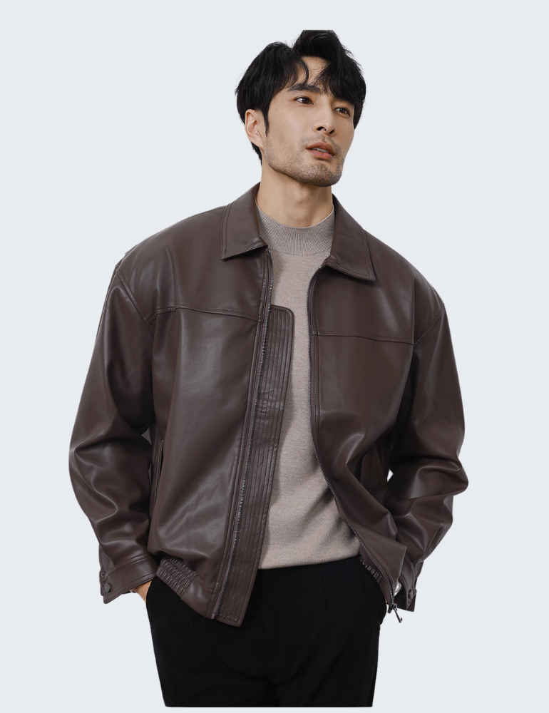 American casual flight lapel zipper PU jacket