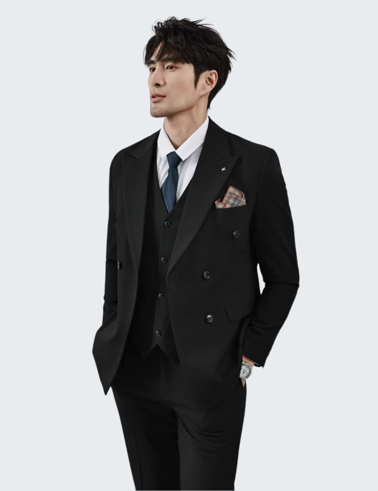 Slim Fit Double Breasted Suit Three-piece Suit