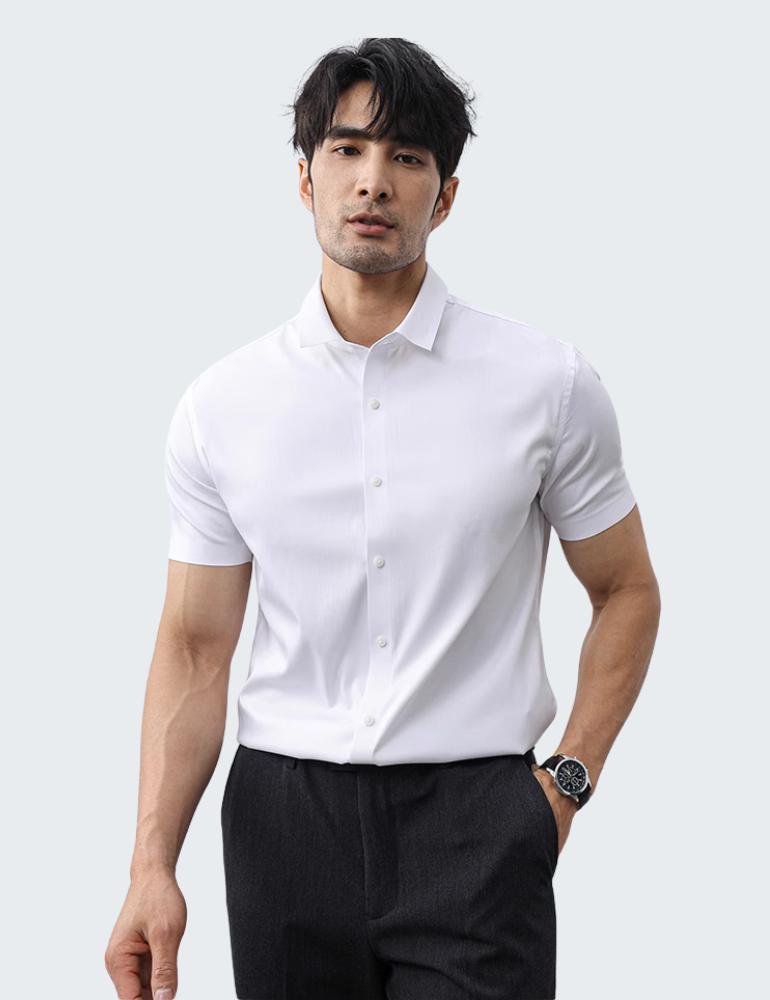 冰丝无痕夏季高弹力商务男士短袖衬衫