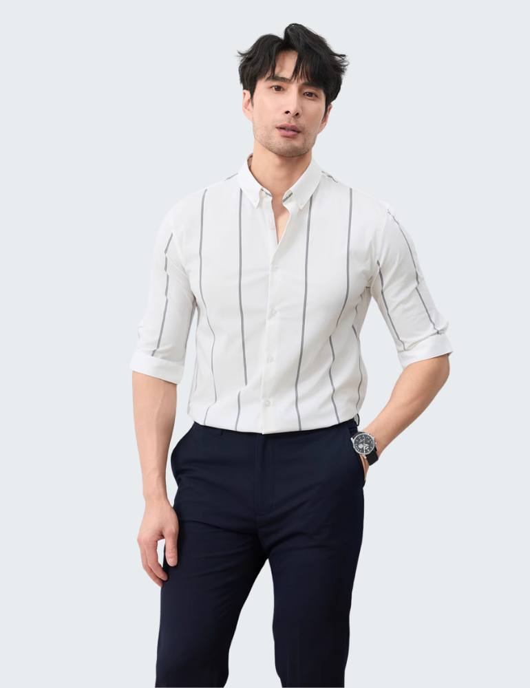 七分袖高级感痞帅条纹衬衣