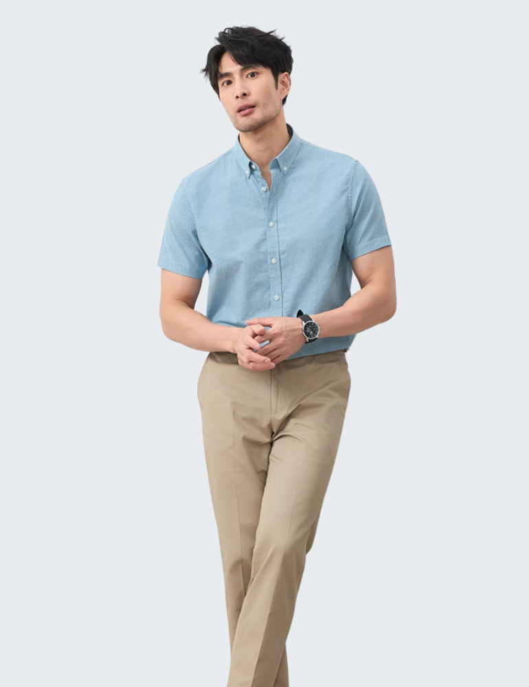 牛津纺精梳棉衬衫男款夏季短袖衬衣