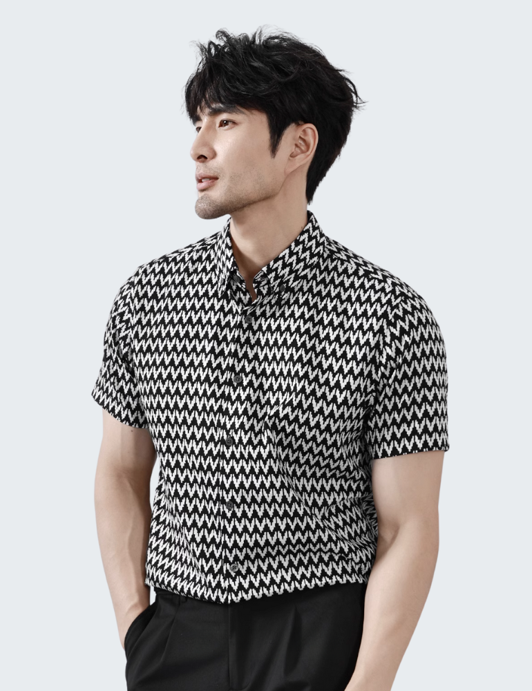 波浪条纹商务修身衬衣