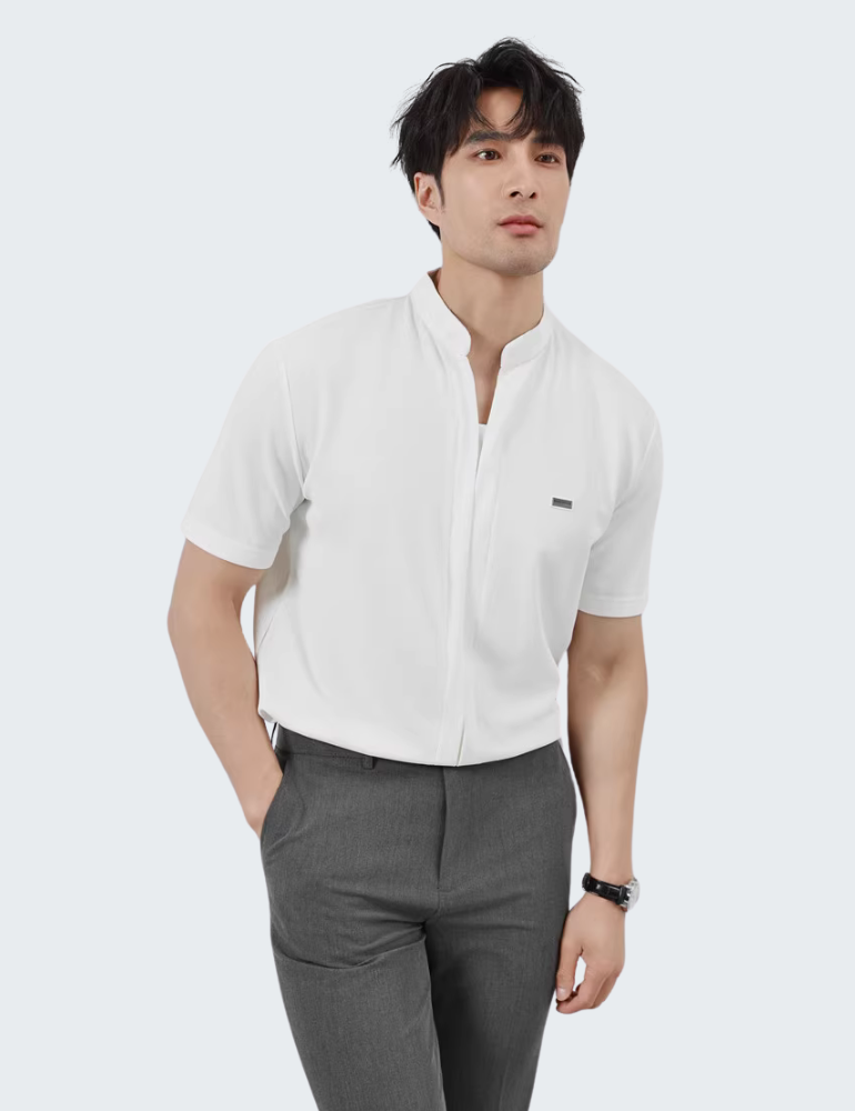 两件休闲通勤纯色立领衬衣