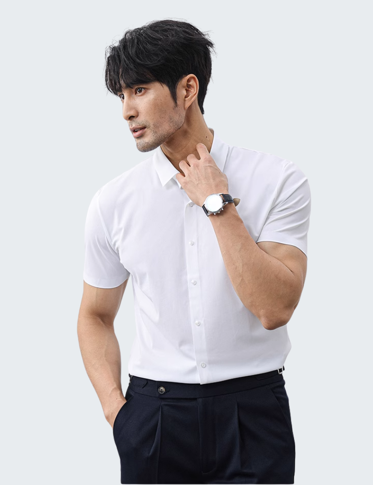 冰丝高弹力无痕短袖衬衫