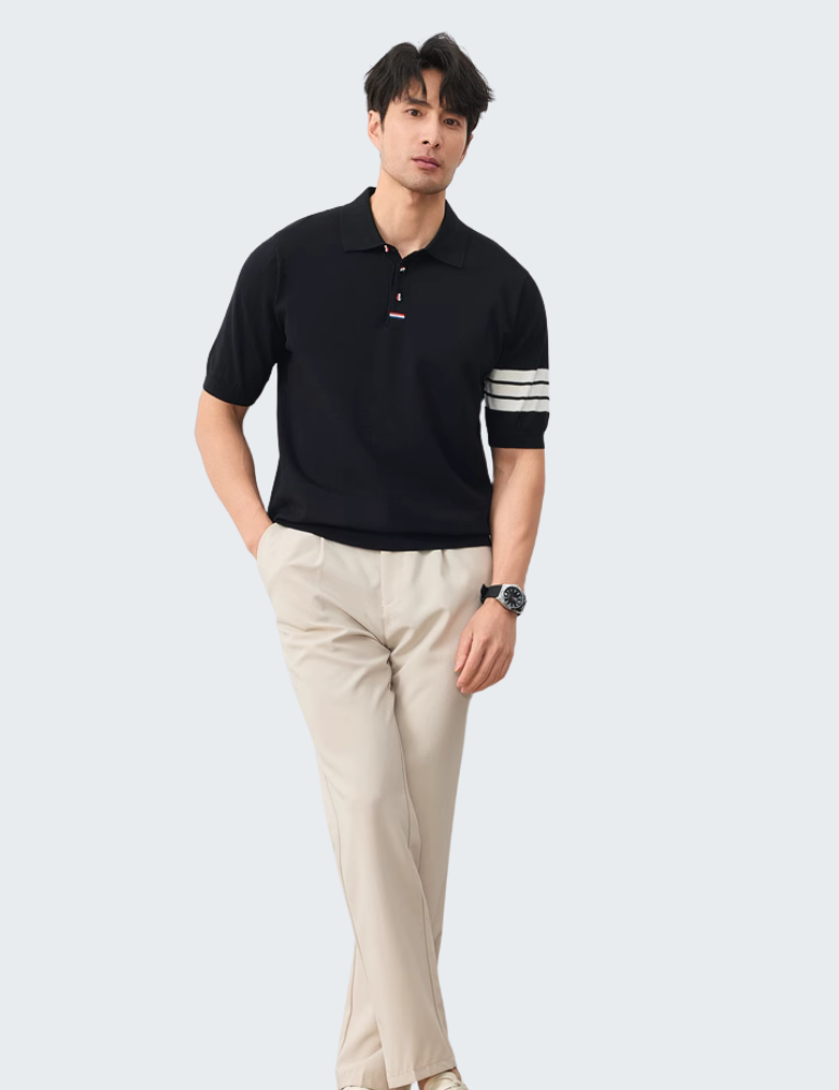 针织拼色polo衫男士短袖