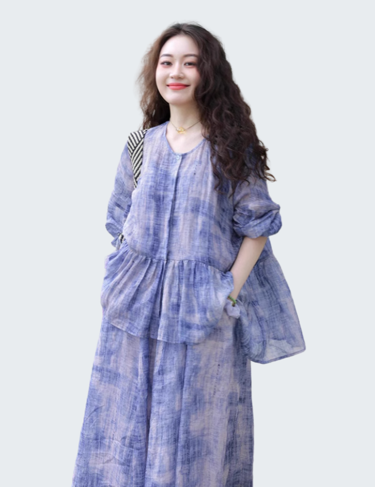 Bohemian Tie-Dye Cotton-Linen Two-Piece Set 