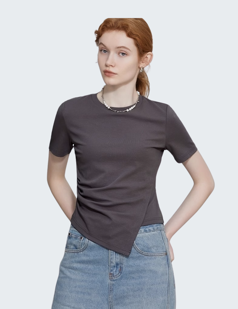 Minimalist Asymmetrical Hem Slim Tee