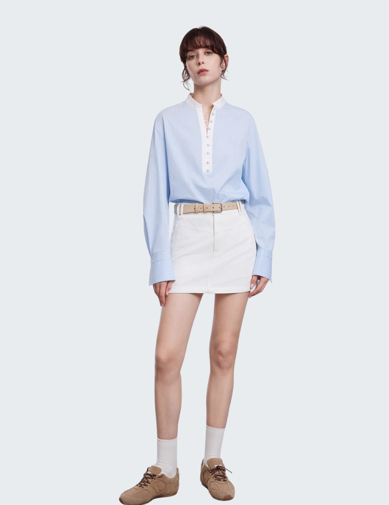 Contrast Placket Popover Cotton Shirt