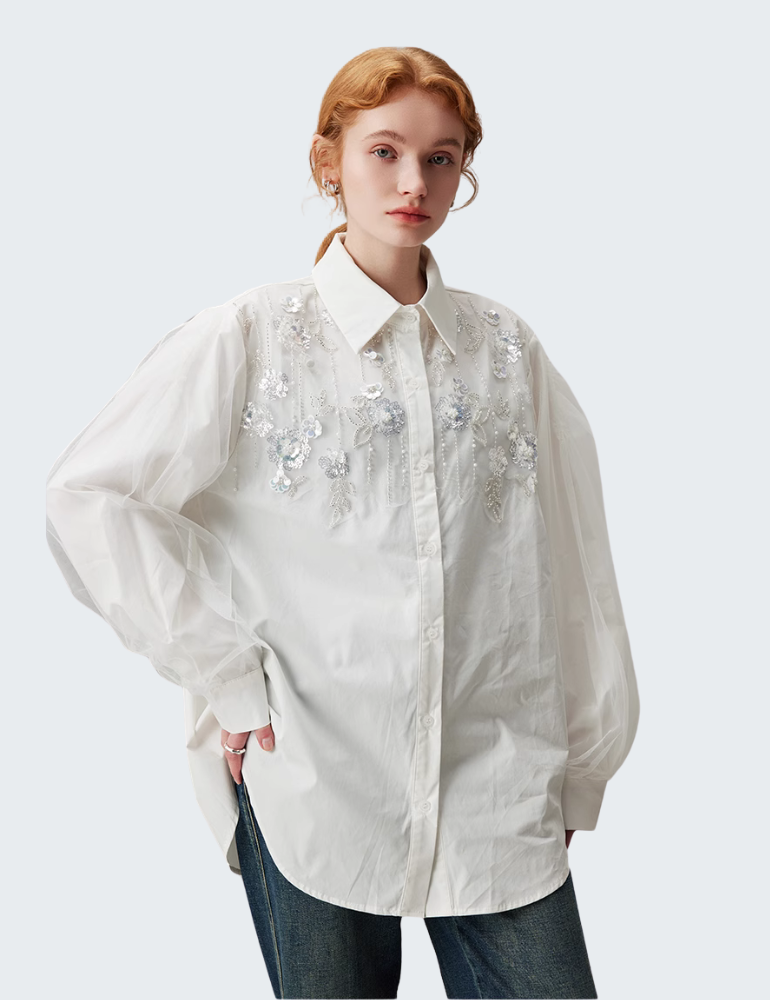 Embroidered Oversized White Shirt