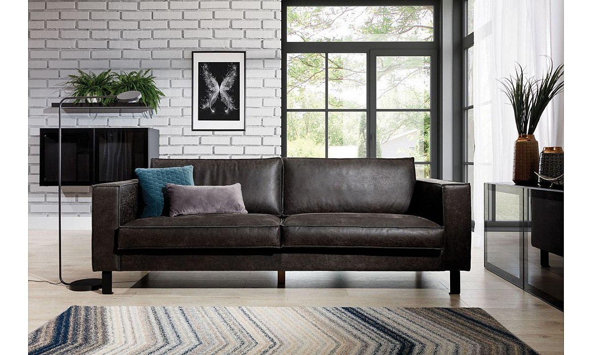 Industrial Modern Distressed PU Leather Sofa