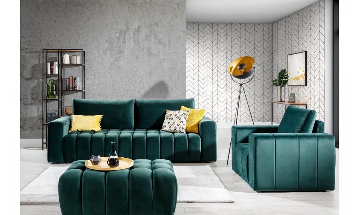 Lazaro Tufted  Sofa, Armchair & Pouf Set