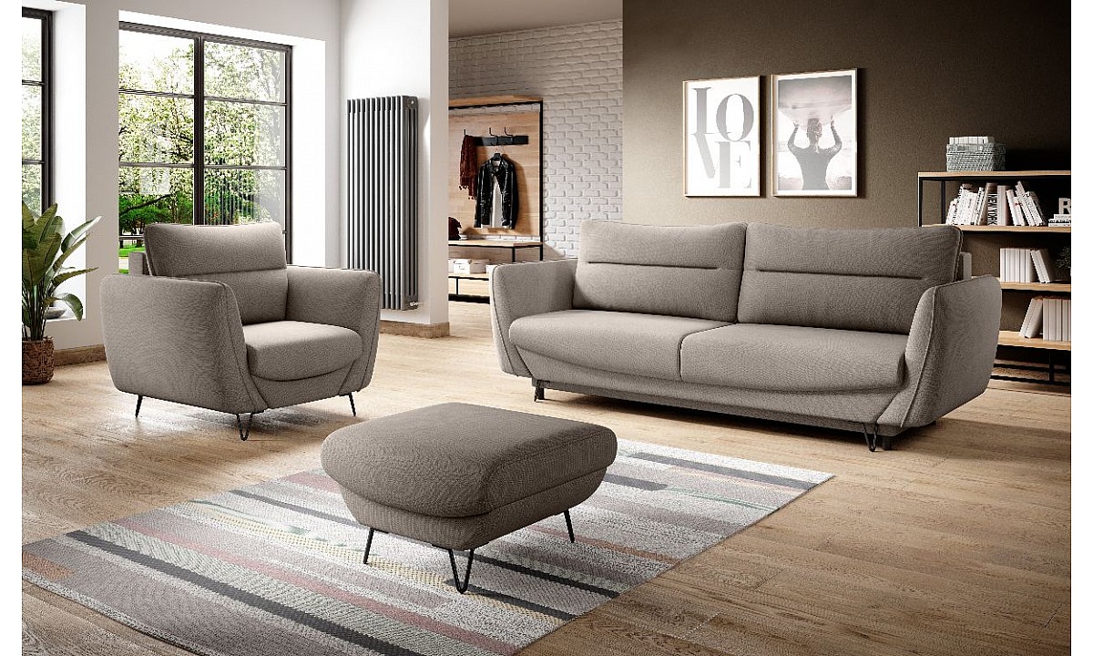  3-Seater Sleeper Sofa, Armchair & Pouf Set
